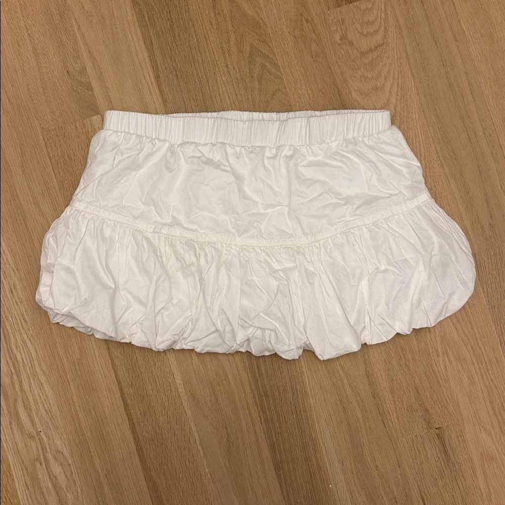 Hem White Elastic Waist Mini Skirt - Picture 4 of 4